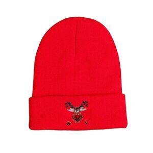 Reindeer Christmas Embroidered Knit  Beanie